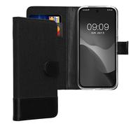 kwmobile Wallet Case Compatible with Google Pixel 9a - Case Fabric and Faux Leather Phone Flip Cover - Anthracite/Black
