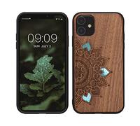 kwmobile Wood Case Compatible with Apple iPhone 11 Case - Cover - Rising Sun Mother of Pearl Dark Brown