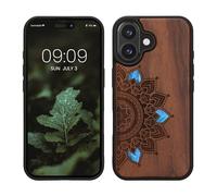kwmobile Wood Case Compatible with Apple iPhone 16 Case - Cover - Rising Sun Mother of Pearl Dark Brown