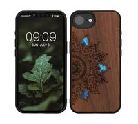 kwmobile Wood Case Compatible with Apple iPhone 17e / iPhone 16e Case - Cover - Rising Sun Mother of Pearl Dark Brown