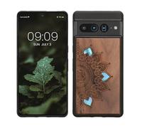 kwmobile Wood Case Compatible with Google Pixel 7 Pro Case - Cover - Rising Sun Mother of Pearl Dark Brown