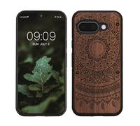 kwmobile Wood Case Compatible with Google Pixel 9a Case - Cover - Indian Sun Dark Brown