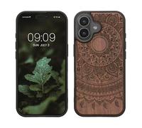 kwmobile Wood Case Compatible with iPhone 17 Case - Cover - Indian Sun Dark Brown