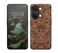 kwmobile Wood Case Compatible with OnePlus Nord 3 5G Case - Cover - Mayan Calendar Light Brown/Black