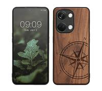 kwmobile Wood Case Compatible with OnePlus Nord 3 5G Case - Cover - Navigational Compass Dark Brown