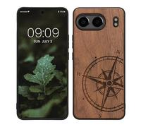kwmobile Wood Case Compatible with OnePlus Nord 4 5G Case - Cover - Navigational Compass Dark Brown