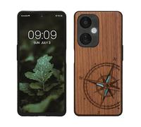 kwmobile Wood Case Compatible with OnePlus Nord CE 3 Lite 5G / Nord N30 5G Case - Cover - Navigational Compass Mother of Pearl Dark Brown