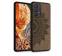 kwmobile Wood Case Compatible with Samsung Galaxy A52 / A52 5G / A52s 5G Case - Cover - Rising Sun Dark Brown