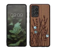 kwmobile Wood Case Compatible with Samsung Galaxy A52 / A52 5G / A52s 5G Case - Cover - Wild Flowers Pearl Dark Brown
