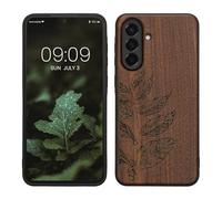 kwmobile Wood Case Compatible with Samsung Galaxy A56 5G Case - Cover - Leaves and Berries Dark Brown