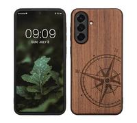 kwmobile Wood Case Compatible with Samsung Galaxy A56 5G Case - Cover - Navigational Compass Dark Brown