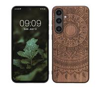 kwmobile Wood Case Compatible with Samsung Galaxy S24 FE Case - Cover - Indian Sun Dark Brown