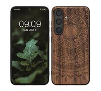 kwmobile Wood Case Compatible with Samsung Galaxy S25 Case - Cover - Indian Sun Dark Brown