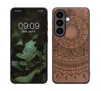 kwmobile Wood Case Compatible with Samsung Galaxy S26 Case - Cover - Indian Sun Dark Brown