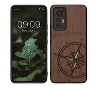 kwmobile Wood Case Compatible with Xiaomi 12 Lite 5G Case - Cover - Navigational Compass Mother of Pearl Dark Brown