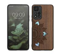 kwmobile Wood Case Compatible with Xiaomi Redmi Note 11 Pro+ 5G / Note 11 Pro Plus 5G Case - Cover - Rising Sun Mother of Pearl Dark Brown