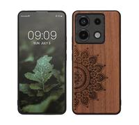 kwmobile Wood Case Compatible with Xiaomi Redmi Note 13 Pro 5G / Poco X6 5G Case - Cover - Rising Sun Dark Brown