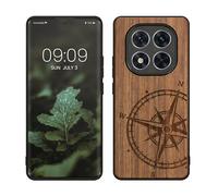 kwmobile Wood Case Compatible with Xiaomi Redmi Note 14 Pro 5G / Poco X7 Case - Cover - Navigational Compass Dark Brown