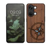 kwmobile Wood Case for OnePlus Nord 3 5G Case Wooden - With Shockproof TPU Bumper - Hard Cover in Dark Brown
