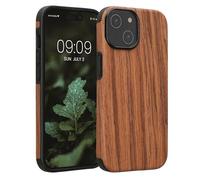 kwmobile Wood Optics Case Compatible with Apple iPhone 15 - TPU Protective Cover in Two-Tone Wood Design - Woodgrain Brown