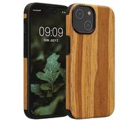 kwmobile Wood Optics Case Compatible with Apple iPhone 15 - TPU Protective Cover in Two-Tone Wood Design - Woodgrain Vintage Brown