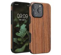kwmobile Wood Optics Case Compatible with Apple iPhone 16 Pro Max - TPU Protective Cover in Two-Tone Wood Design - Woodgrain Brown