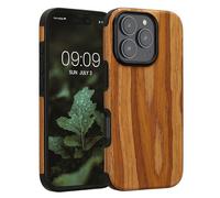 kwmobile Wood Optics Case Compatible with Apple iPhone 16 Pro - TPU Protective Cover in Two-Tone Wood Design - Woodgrain Vintage Brown