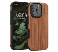 kwmobile Wood Optics Case Compatible with Apple iPhone 16 Pro - TPU Protective Cover in Two-Tone Wood Design - Woodgrain Brown