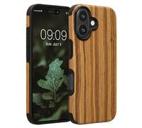 kwmobile Wood Optics Case Compatible with Apple iPhone 16 - TPU Protective Cover in Two-Tone Wood Design - Woodgrain Vintage Brown