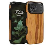 kwmobile Wood Optics Case Compatible with Apple iPhone 17 Pro Max - TPU Protective Cover in Two-Tone Wood Design - Woodgrain Vintage Brown