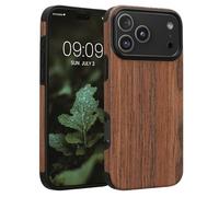 kwmobile Wood Optics Case Compatible with Apple iPhone 17 Pro Max - TPU Protective Cover in Two-Tone Wood Design - Woodgrain Brown