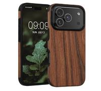 kwmobile Wood Optics Case Compatible with Apple iPhone 17 Pro - TPU Protective Cover in Two-Tone Wood Design - Woodgrain Brown