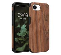 kwmobile Wood Optics Case Compatible with Apple iPhone 17e / iPhone 16e - TPU Protective Cover in Two-Tone Wood Design - Woodgrain Brown