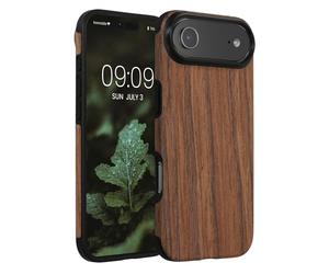 kwmobile Wood Optics Case Compatible with Apple iPhone Air - TPU Protective Cover in Two-Tone Wood Design - Woodgrain Brown