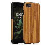 kwmobile Wood Optics Case Compatible with Apple iPhone SE (2022) / SE (2020) / 8/7 - TPU Protective Cover in Two-Tone Wood Design - Woodgrain Vintage Brown
