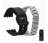 kwmobile Wristband Compatible with Samsung Galaxy Fit 3 Strap - 2x Silicone Stainless Steel Straps - Black/Silver