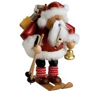 KWO Santa Claus on Skis Smoking Man Figurine, Wood, Multi-Colour, 30 x 30 x 20 cm
