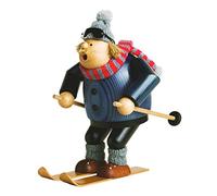 KWO Smoking Man Figurine, Skier, 20 cm, Wood, Multicolour, One Size