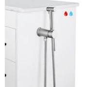 KWOCI Stainless Steel Bidet Hand Shower with Nickel Matt Finish Including Cold Hot Water Function as well as G1/2 Inch and G3/8 Inch Toilet Valve for Side Mounting on Bathroom Cabinet