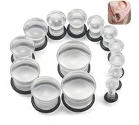 Kwoencxi 8G-12mm Acrylic Single Flare Gauges for Ears with Silicone O-Ring Opalite/Black/White/Clear Gauges Plugs and Tunnels Stretcher Expander Stretching Kit for Women Men, Silicone, cubic-zirconia