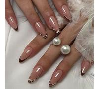 Kwoifioy 24Pcs Almond Shape Leopard French Tip Glossy Fake Nails, Acrylic False Nails, Artificial Nails, Glues On Nails, Women's