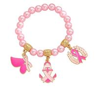 kwoifioy Adjustable Awareness Wristband with Metallic Charm Rose Colored Beaded Accessory for Health Event and Special Occasion Breast Cancers Awareness Beaded