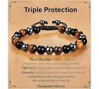 kwoifioy Energy Balancing Tigers Eye Obsidians Adjustable Handmade Natural Stone Beaded Jewelry Tigers Eye Adjustable
