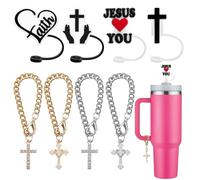 KWOYOS Jesus Straw Covers, Christian Straw Cover Cap, Jesus Straw Toppers for Stanley Cup 10MM Straws, 4 Caps + 4 Chains, 10MM, Silicone