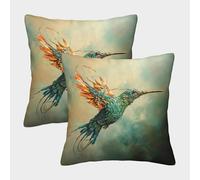 KWPGMDRY 2 Pack 3D Hummingbird Theme Square Cushion Cover Decoration Dali Style Pillow Cover Suitable for Home Sofa Bedroom Living Room 40x40cm