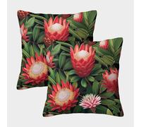 KWPGMDRY 2 Pack 3D King Protea Theme Square Cushion Cover Decoration Tropical Flowers Pillow Cover Suitable for Home Sofa Bedroom Living Room 45x45cm