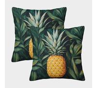 KWPGMDRY 2 Pack Dark Green Leaves Pillowcase 45x45cm,Pineapple Pillowcase,3D Digital Printing Bed Sofa Decorative Square Pillowcase