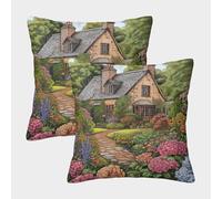 KWPGMDRY 2 Pack Digital Printing 3D Country Cottage Theme Square Cushion Cover 40x40cm Suitable for Outdoor Home Bed Decoration Flowers Pattern