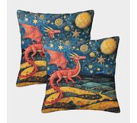 KWPGMDRY 2 Pack Red Dragon Pillow Case 50x50cm 3D Printing Starry Sky Pillow,home Decoration Sofa Cushion