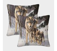 KWPGMDRY 2 Pack Wolf Mother, Cubs Pillow Case 40x40cm 3D Printing Snowy Forest Pillow,home Decoration Sofa Cushion